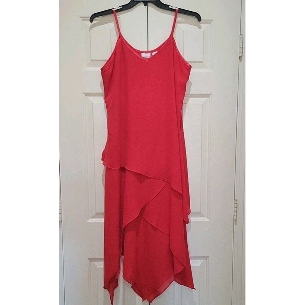 Vintage Newport News Layered Handkerchief Hem Slip Dress Red Sleeveless Midi Y2K